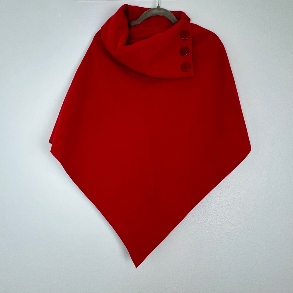 NEW Wool Blend Red Poncho Soft Made in Italy Quiet Luxury